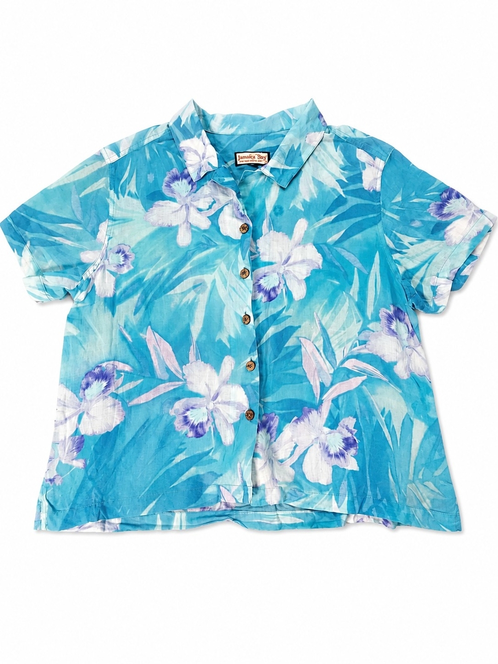 Jamaica Bay Turquoise Floral Button-Down Tropical Shirt